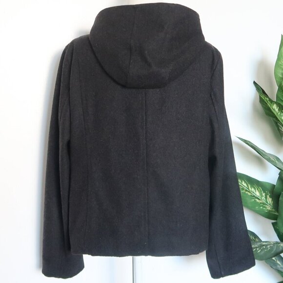 J. Crew Charcoal Grey Wool Long Sleeve Short Coat with Hood Size L Large - Picture 6 of 9